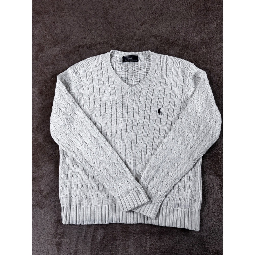 Vintage Polo Ralph Lauren cable knit V-neck sweater Women's white XL,2XL No SIZE